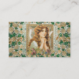 Vintage Engel mit gelben Rosen Visitenkarte