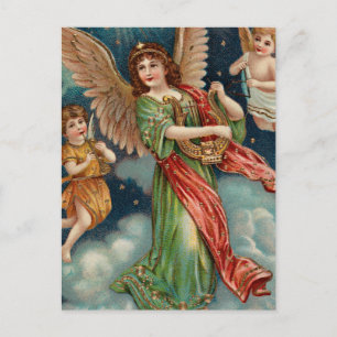 Vintage Engel mit Harfe und zwei Cherubim Postkarte