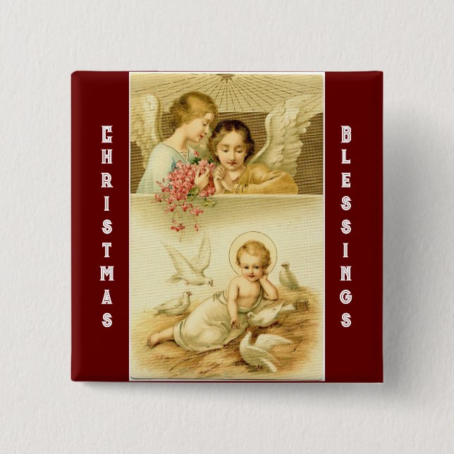 Vintage Engel mit Jesus Knopf Button (Vorderseite)