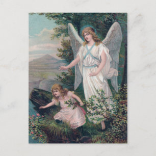 Vintage Engel mit Mädchen am Abgrund Postkarte