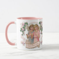 Vintage Engel mit rosa Rosen Gott segne Sie