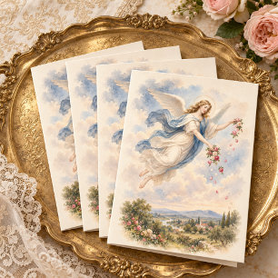 Vintage Engel mit Rosen Christliche Schrift Karte