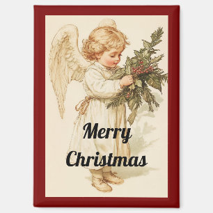 Vintage Engel mit Stechpalmen-Weihnachtsmagnet Magnet