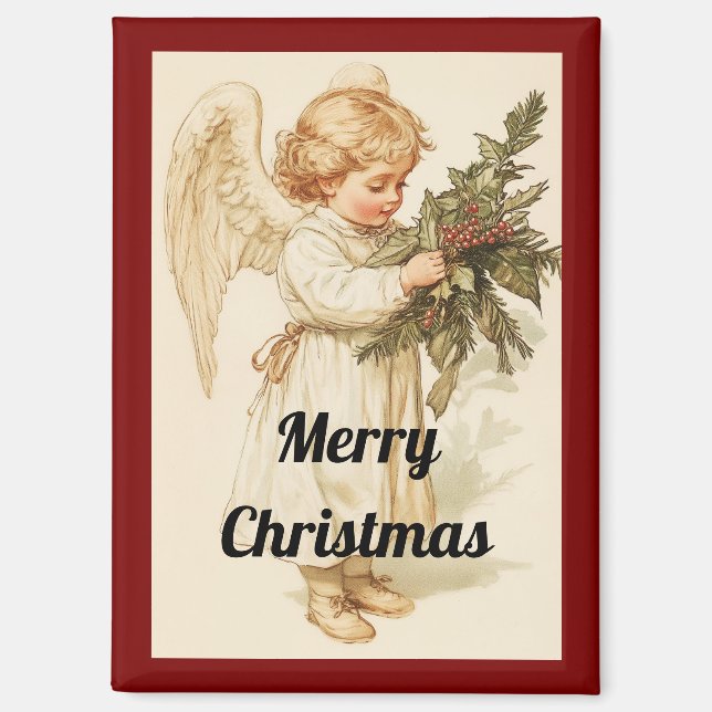 Vintage Engel mit Stechpalmen-Weihnachtsmagnet Magnet (Vorderseite)