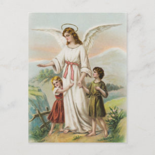 Vintage Engel Schutzengel und zwei Kinder Postkarte