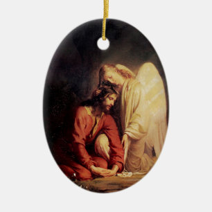 Vintage Engel tröstet Jesus Keramik Ornament