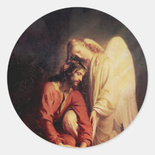 Vintage Engel tröstet Jesus Runder Aufkleber
