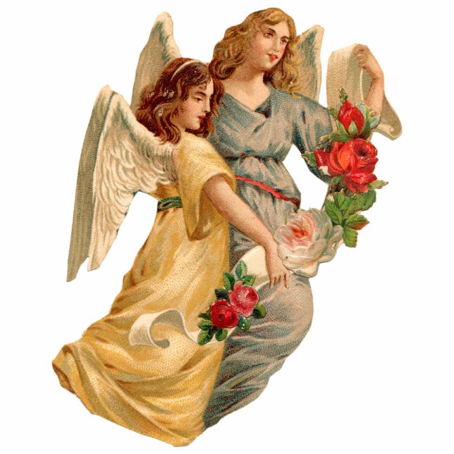 Vintage Engel u. Rosen-Weihnachtsverzierung Fotoskulptur Ornament (Vorne)