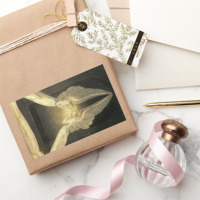 Vintage Engel über Jesus Christus Rechteckiger Aufkleber (Schenken)