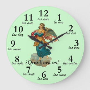 Vintage-Engel-Uhr mit spanischen Zeitangaben Große Wanduhr