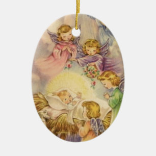 Vintage-Engel um das Jesuskind Keramikornament
