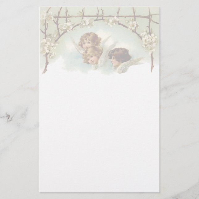 Vintage Engel und Blumen-Briefpapier Briefpapier (Vorderseite)