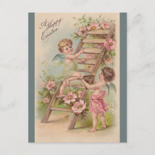 Vintage Engel und eine Leiter Ostern Postkarte