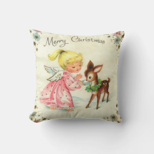 Vintage Engel und Hirsch Weihnachtsfeiertag Kissen