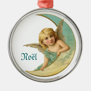 Vintage Engel und Viertelmond Noel Weihnachten Ornament Aus Metall