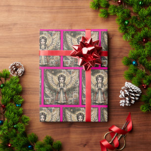 Vintage-Engel-Volkskunst-Weihnachten Geschenkpapier
