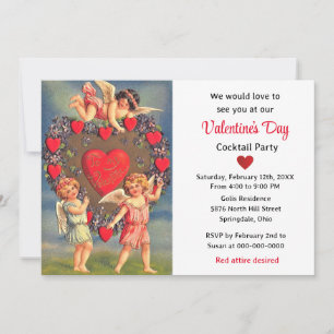 Vintage-Engelchen Engel rote Herzen Valentinstag Einladung