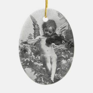 Vintage-Engelcherubim mit Violine spielend als Orn Keramikornament