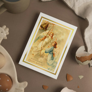Vintage Engelsglocken Goldrahmen Ostergesegnung Feiertagspostkarte