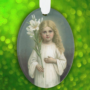 Vintage Engelsmädchen Weißes Kleid Lilienblumen Ornament