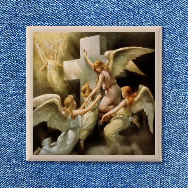 Vintage Engelsteine aus dem Altertum Button (Rock of Ages Vintage Angels Painting Pinback Button)