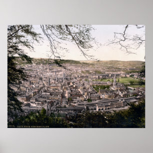 Vintage England 1895 Panorama, Stadt Bath  Poster