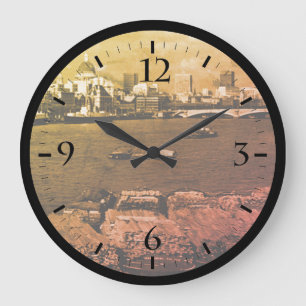 Vintage England London Thames river skyline city L Große Wanduhr