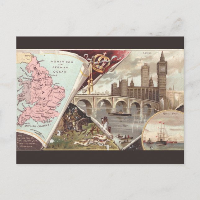 Vintage England Map Postkarte (Vorderseite)
