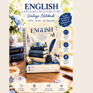 Vintage-Englisch-Literatur-Notizbuch Blaue Blume Notizbuch
