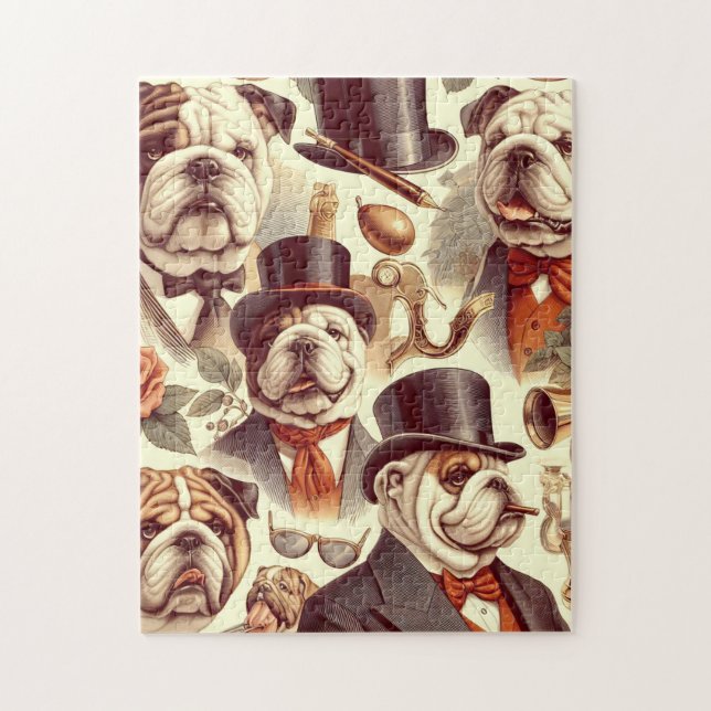 Vintage englische Bulldog - Nahtlose Illustration Puzzle (Vertikal)