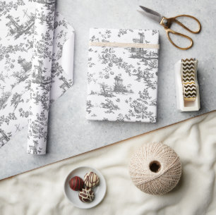 Vintage englische Floral Toile de Jouy-Grau Geschenkpapier