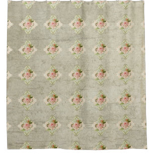 Vintage englische rosa Rose über grauem hölzernem Duschvorhang