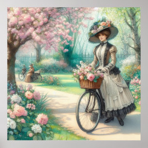 Vintage englische viktorianische Dame auf Fahrrad Poster