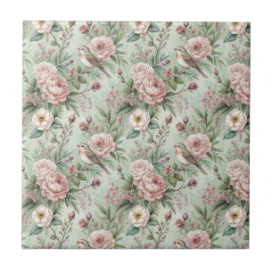 Vintage englischer Garten Vogel & Rose Blumenmuste Fliese