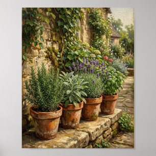 Vintage englischer Kräutergarten Terrakotta-Töpfe Poster