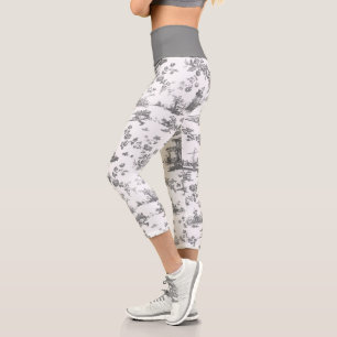 Vintage englisches Blumen-Toile de Jouy-Blaues Cap Capri Leggings