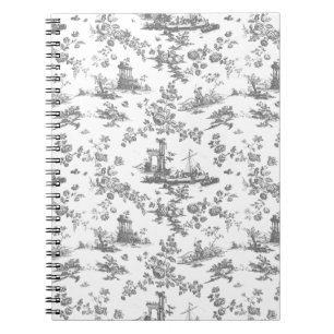 Vintage englisches Blumen-Toile de Jouy-Grau Notizblock