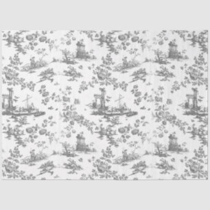 Vintage englisches Blumengarnitur Toile de Jouy-Gr Seidenpapier