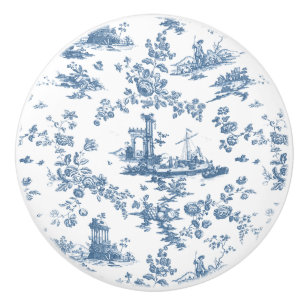 Vintage englisches Blumengemuster Toile de Jouy-Bl Keramikknauf