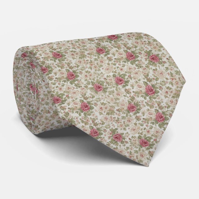Vintage-englisches Rosen-Blumenmuster Krawatte (Gerollt)