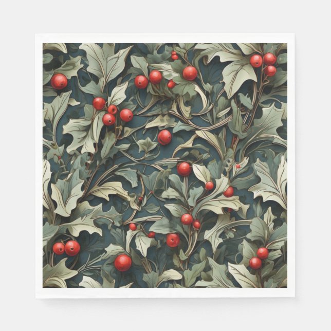 Vintage English Holly berry botanical  Serviette (Vorderseite)