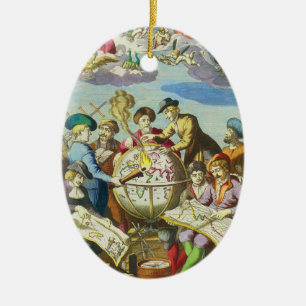 Vintage Entdecker mit antiker Weltkarte, 1542 Keramikornament