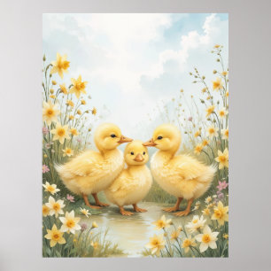 Vintage-Enten-Trio-Pastell-Kunst Poster