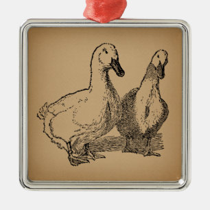 Vintage-Entenkunst Zwei Enten Illustration Ornament Aus Metall