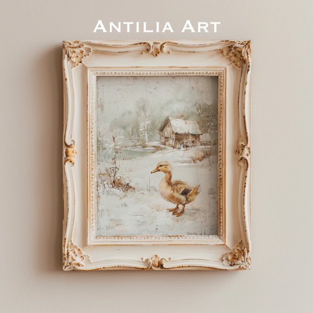 Vintage Entenmalerei Rustikale Schneelandschaft Poster (Von Creator hochgeladen)