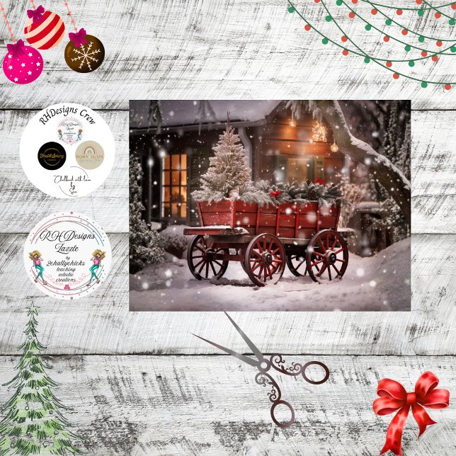 Vintage-Entkoppelung roter Wagen Winterlandschaft Seidenpapier (Von Creator hochgeladen)