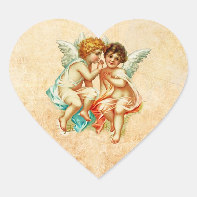 Vintage Ephemera Angel Cherubs Illustration Herz-Aufkleber (Vorderseite)