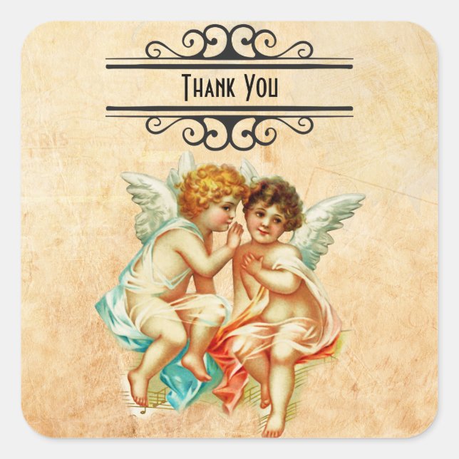Vintage Ephemera Angel Cherubs Illustration Quadratischer Aufkleber (Vorderseite)