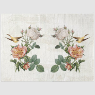 Vintage Ephemera Botanical Birds Blume Decoupage Seidenpapier