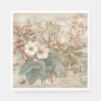 Vintage Ephemera Botanical Collage Serviette